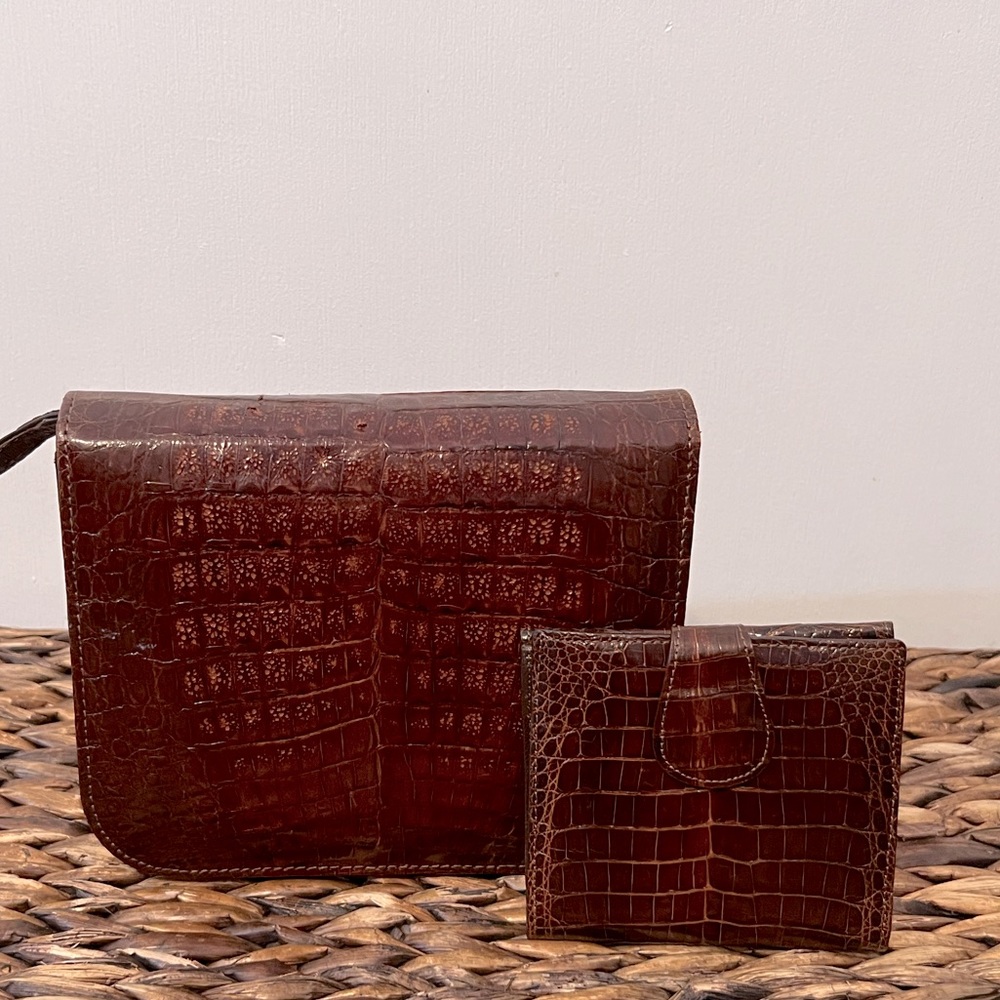 Crocodile Skin Shoulder Bag/Purse and Wallet - Vintage
